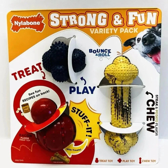 NYLABONE Strong & Fun Variety 3 Pack Dog Toy Strong Chew - Picture 1 of 2
